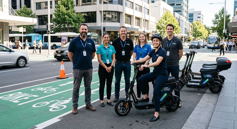 Awwscooter C1 seated electric scooter parked on a city street